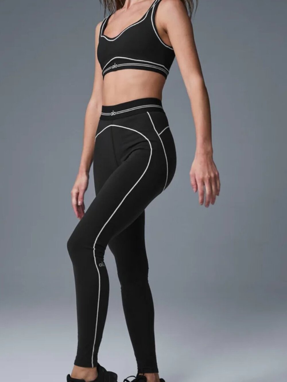 💖ALO Yoga Airbrush Matching Set| Black/White Bra&High-Waist Leggings|Limited - Picture 12 of 12
